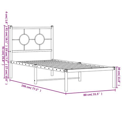 Bedframe met hoofdbord zonder matras metaal wit 75x190 cm
