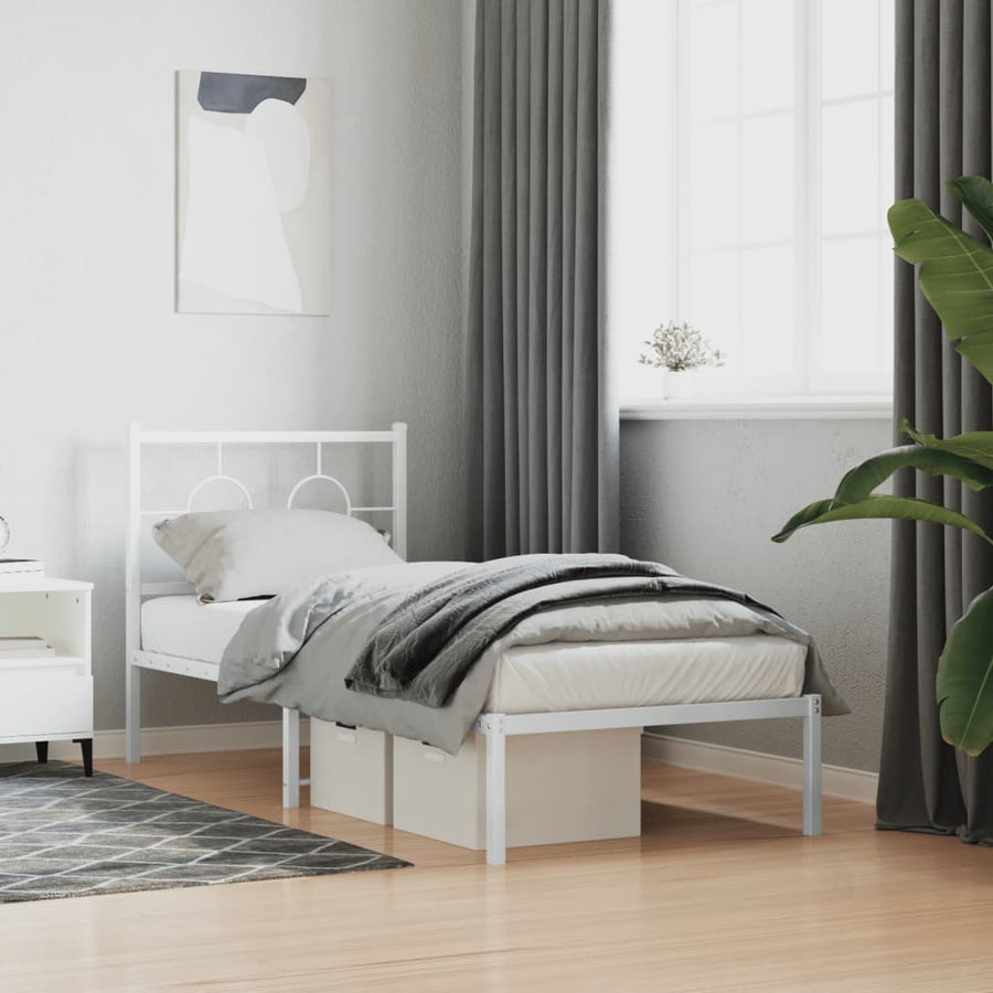 Bedframe met hoofdbord zonder matras metaal wit 75x190 cm
