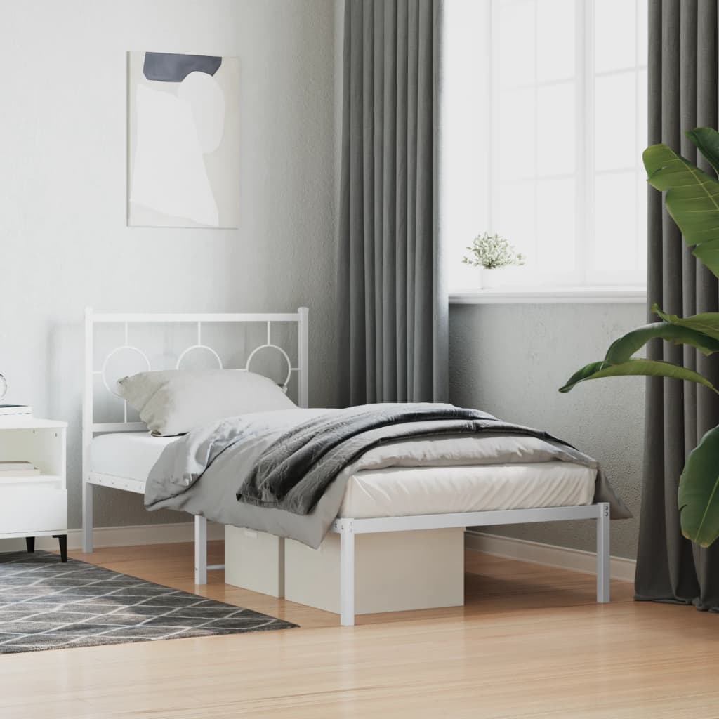 Bedframe Metaal Wit 90 x 190 cm met hoofdbord