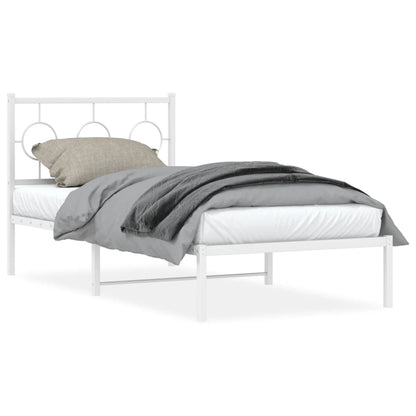 Bedframe Metaal Wit 90 x 190 cm met hoofdbord