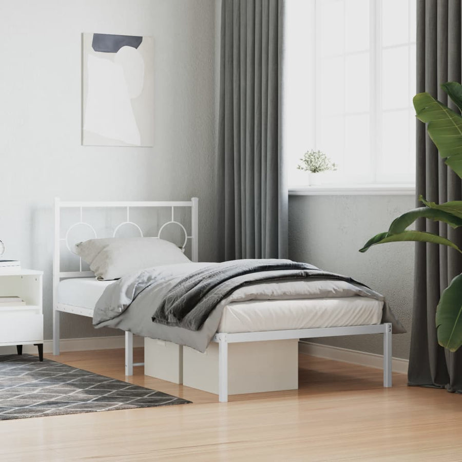 Bedframe Metaal Wit 90 x 200 cm met hoofdbord