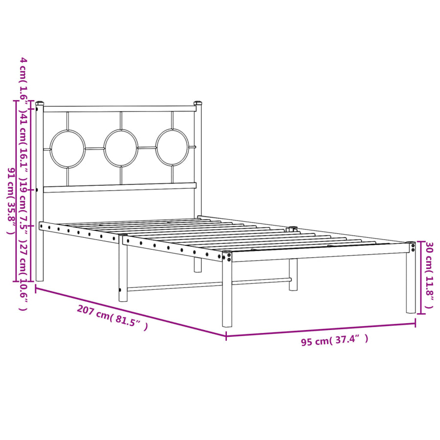 Bedframe Metaal Wit 90 x 200 cm met hoofdbord