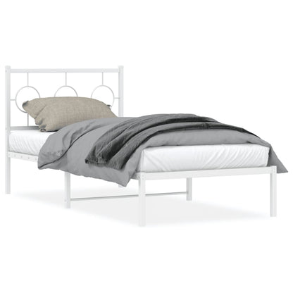 Bedframe Metaal Wit 90 x 200 cm met hoofdbord