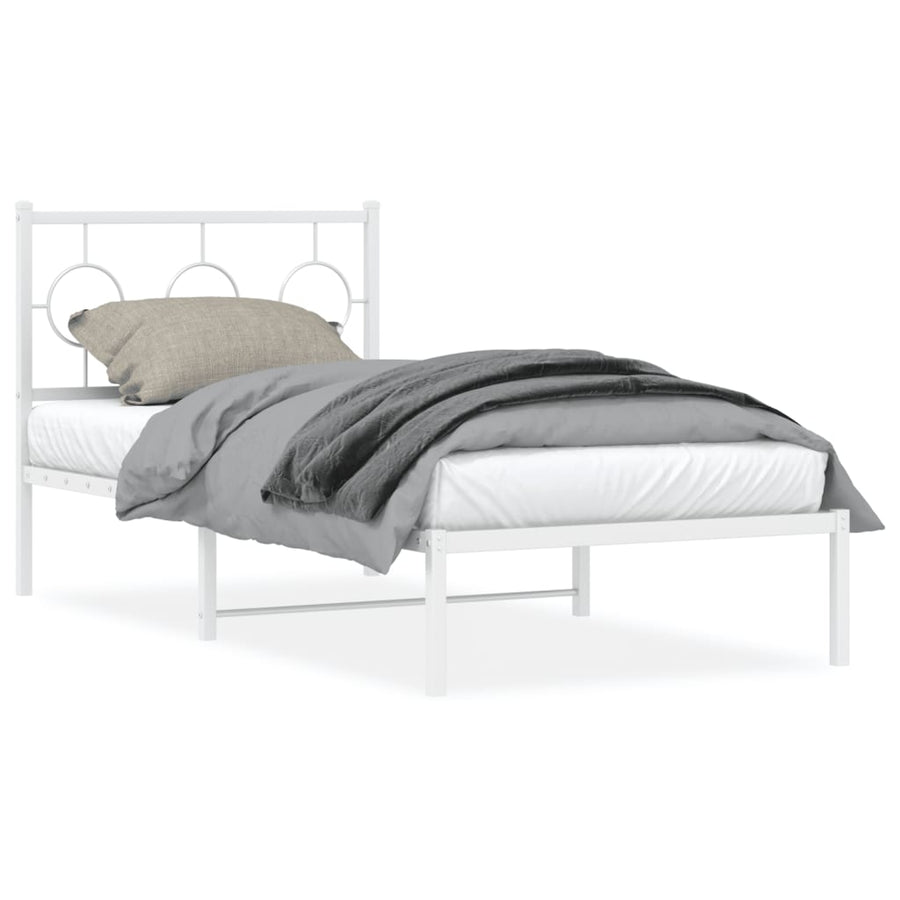 Bedframe Metaal Wit 90 x 200 cm met hoofdbord