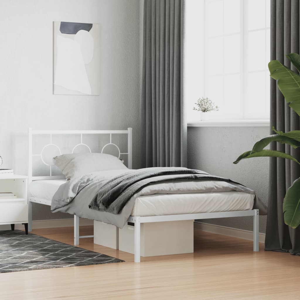 Bedframe Metaal Wit 100 x 190 cm met hoofdbord