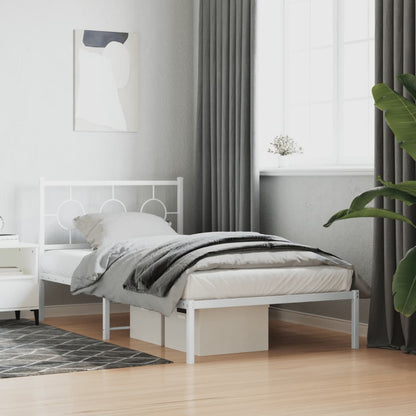Bedframe Metaal Wit 100 x 190 cm met hoofdbord
