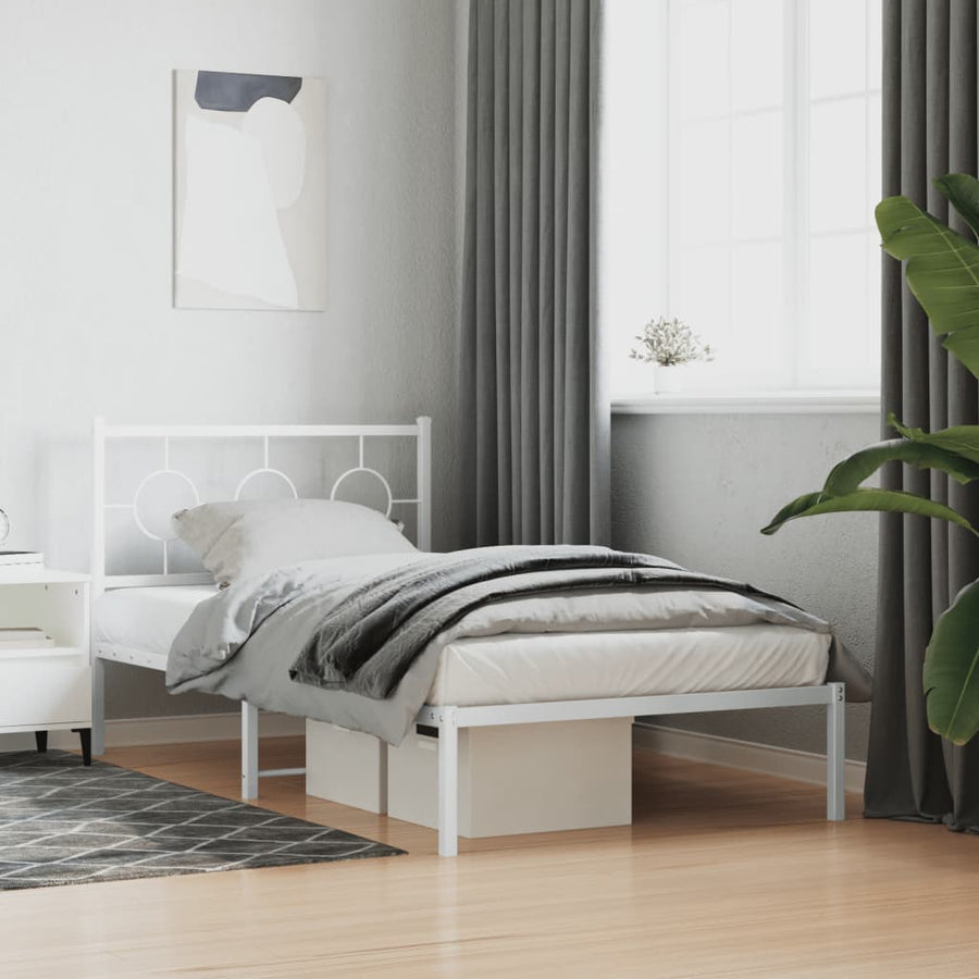 Bedframe Metaal Wit 100 x 190 cm met hoofdbord