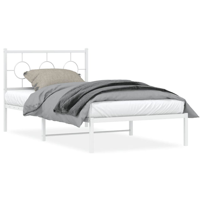 Bedframe Metaal Wit 100 x 190 cm met hoofdbord