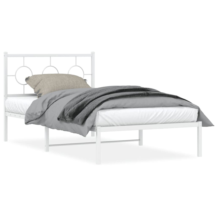 Bedframe Metaal Wit 100 x 190 cm met hoofdbord