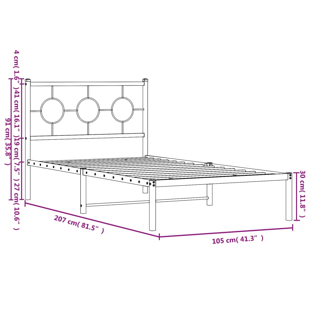 Bedframe Metaal Wit 100 x 200 cm met hoofdbord