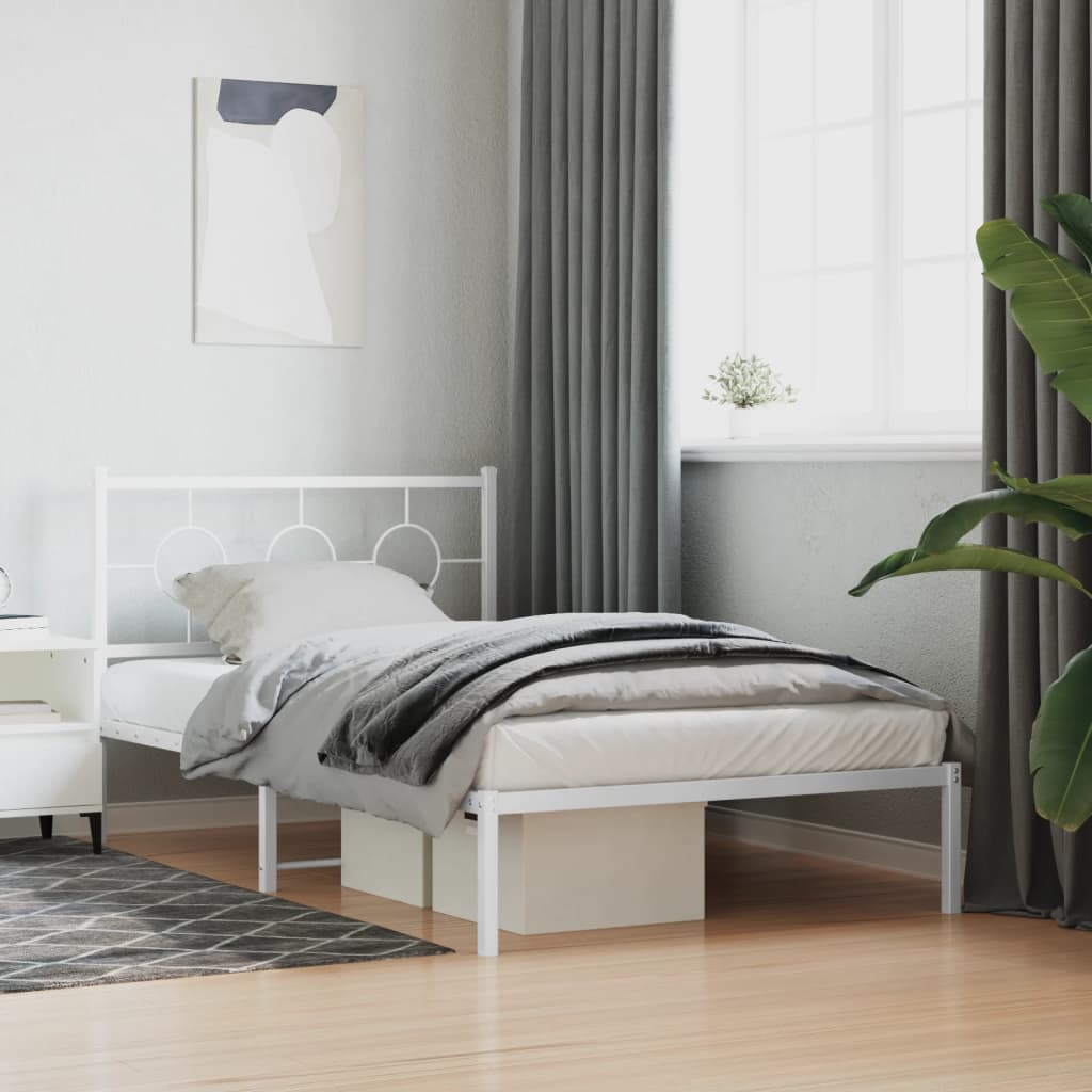 Bedframe met hoofdbord metaal wit 107x203 cm