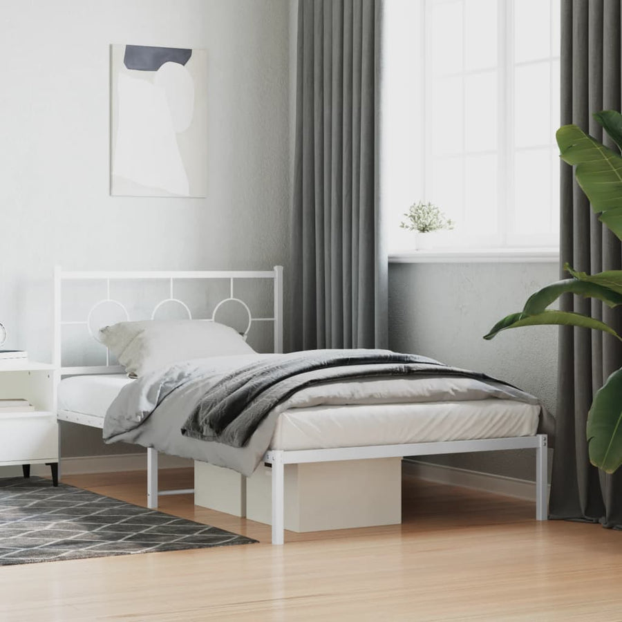 Bedframe met hoofdbord metaal wit 107x203 cm