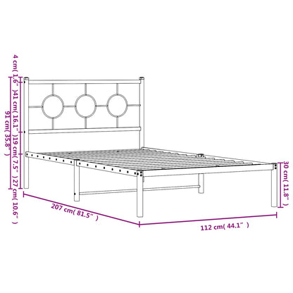 Bedframe met hoofdbord metaal wit 107x203 cm