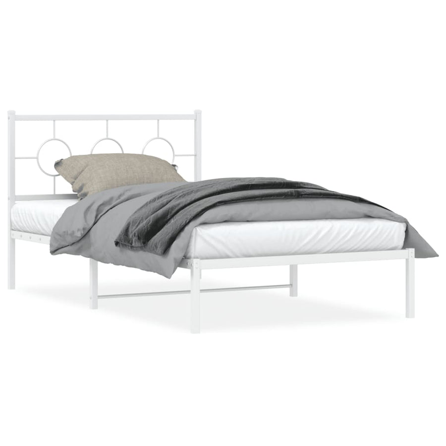 Bedframe met hoofdbord metaal wit 107x203 cm