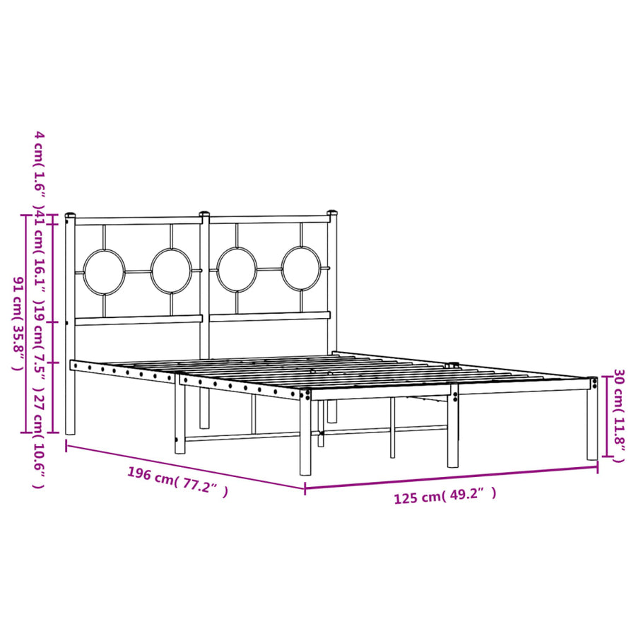 Bedframe Metaal Wit 120 x 190 cm met hoofdbord
