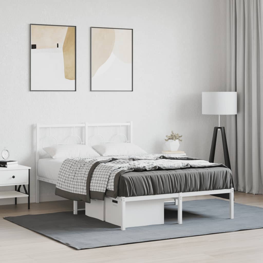 Bedframe met hoofdbord metaal wit 120x200 cm