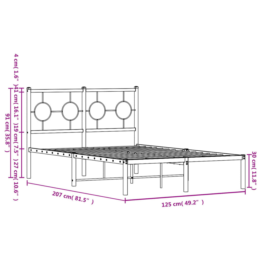 Bedframe met hoofdbord metaal wit 120x200 cm