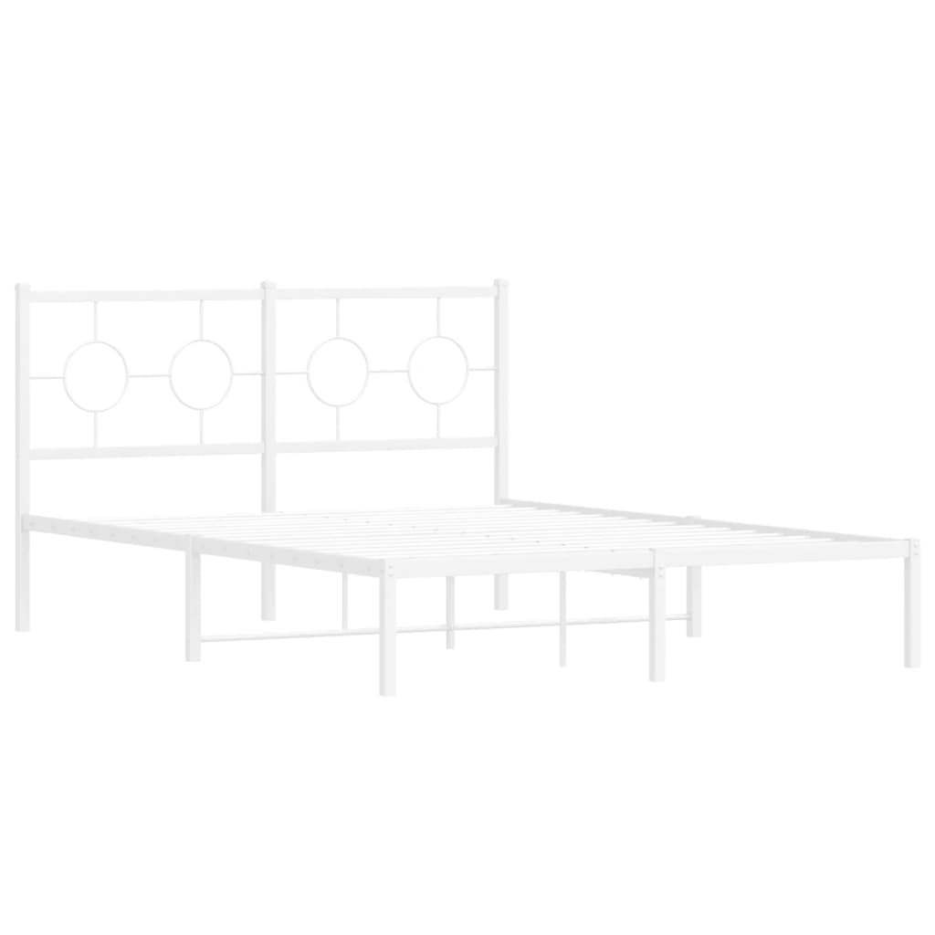 Bedframe met hoofdbord metaal wit 135x190 cm