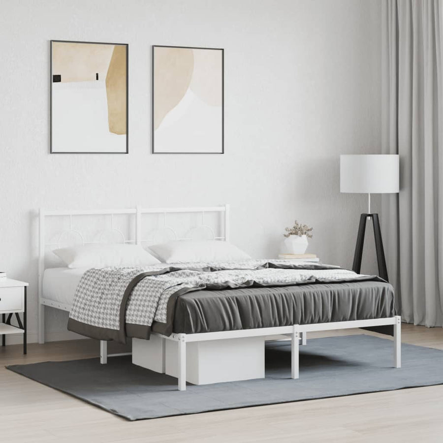 Bedframe met hoofdbord metaal wit 135x190 cm