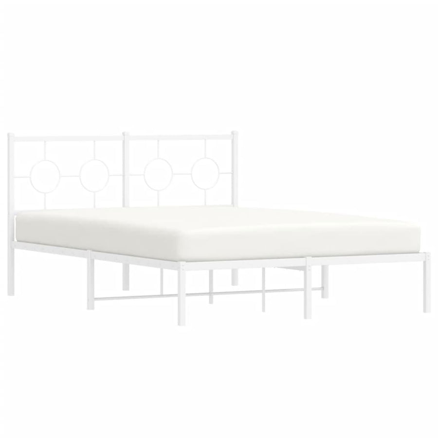 Bedframe met hoofdbord metaal wit 135x190 cm