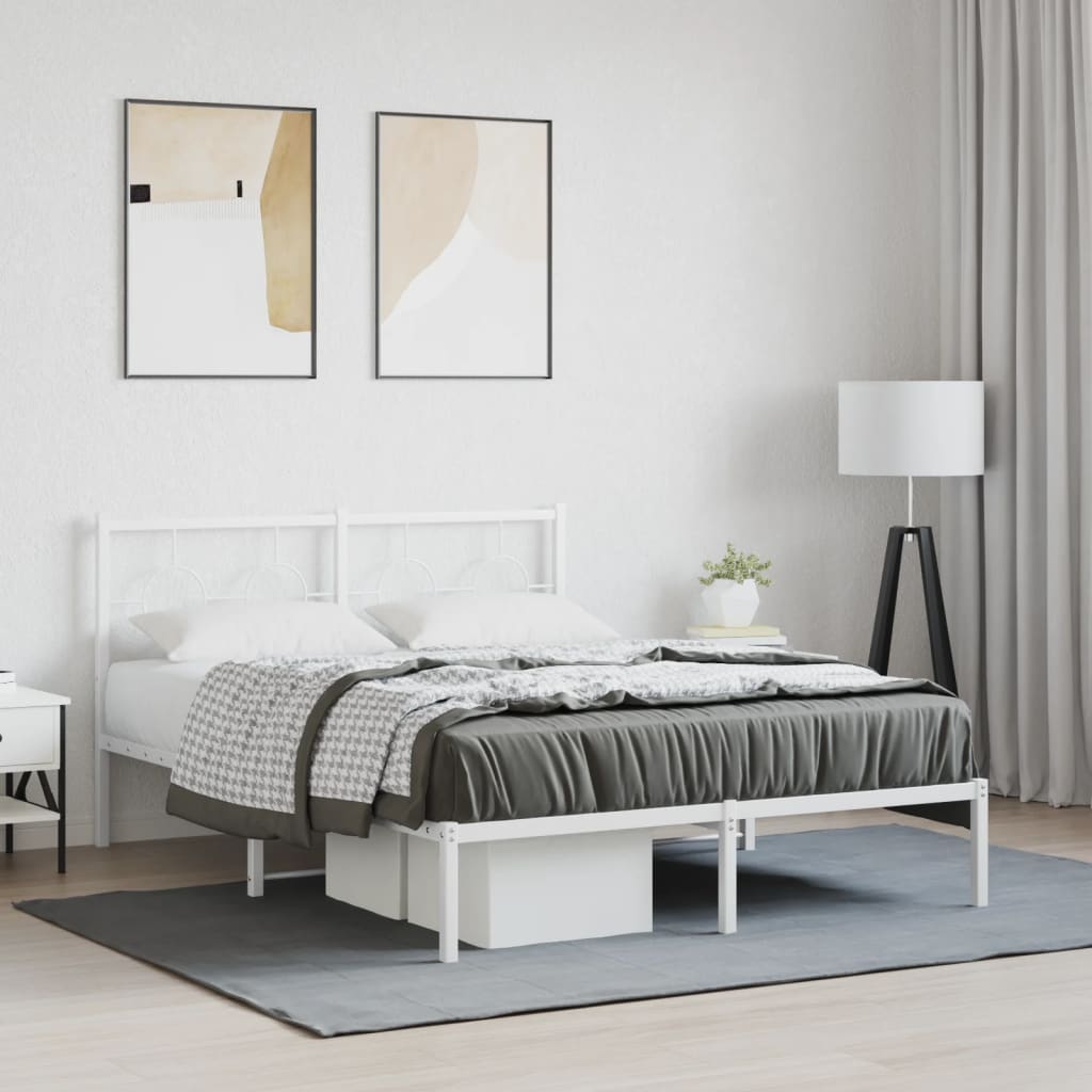 Bedframe met hoofdbord metaal wit 140x190 cm