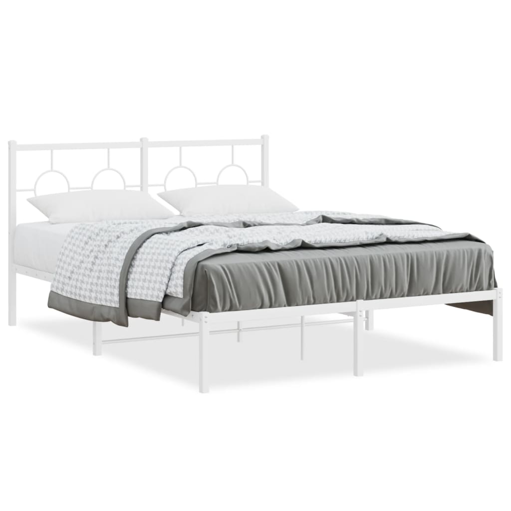Bedframe met hoofdbord metaal wit 140x190 cm