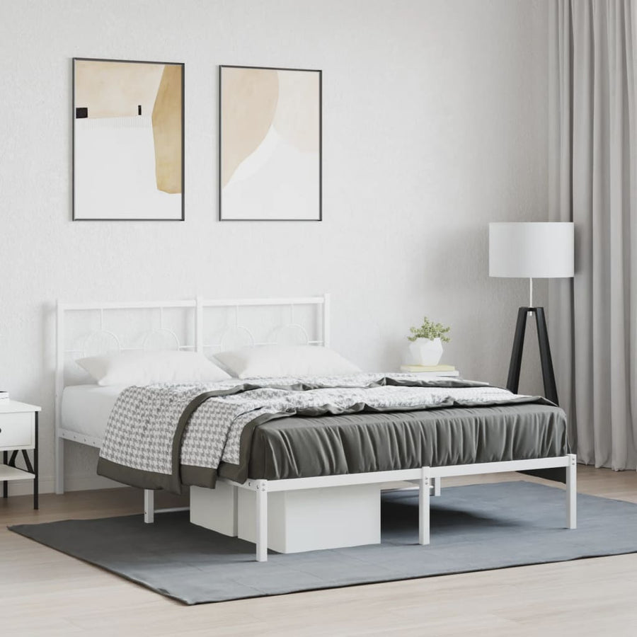 Bedframe met hoofdbord metaal wit 140x200 cm
