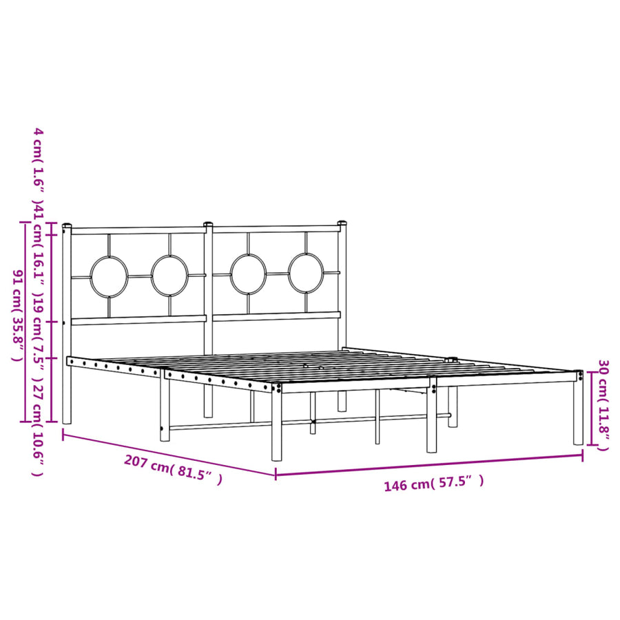 Bedframe met hoofdbord metaal wit 140x200 cm
