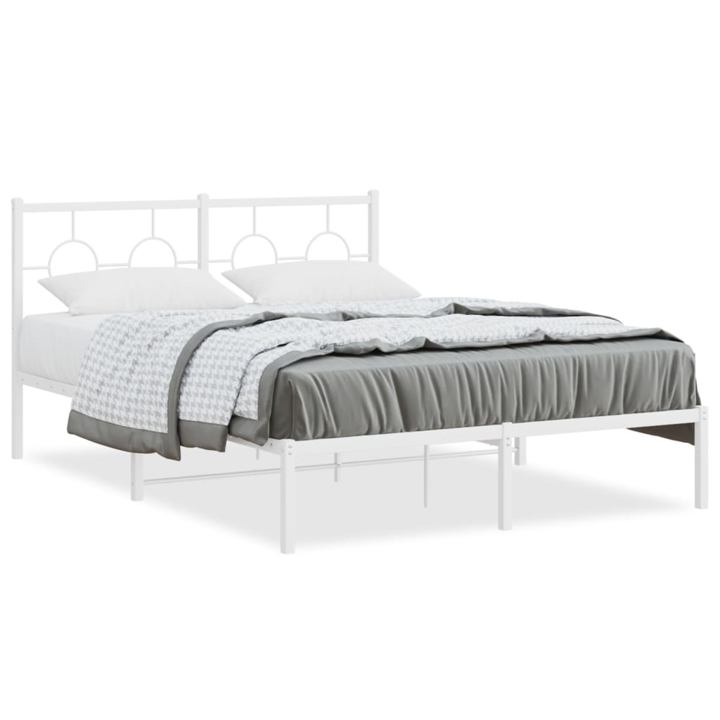 Bedframe met hoofdbord metaal wit 140x200 cm