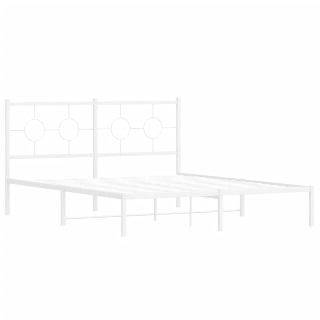 Bedframe met hoofdbord metaal wit 150x200 cm