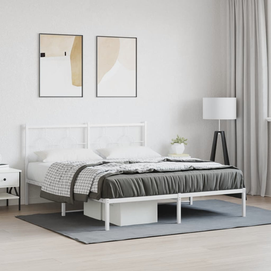 Bedframe met hoofdbord metaal wit 150x200 cm