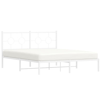 Bedframe met hoofdbord metaal wit 150x200 cm