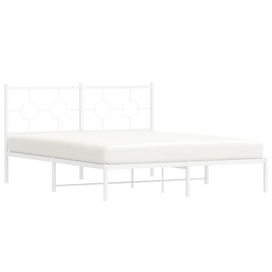 Bedframe met hoofdbord metaal wit 150x200 cm