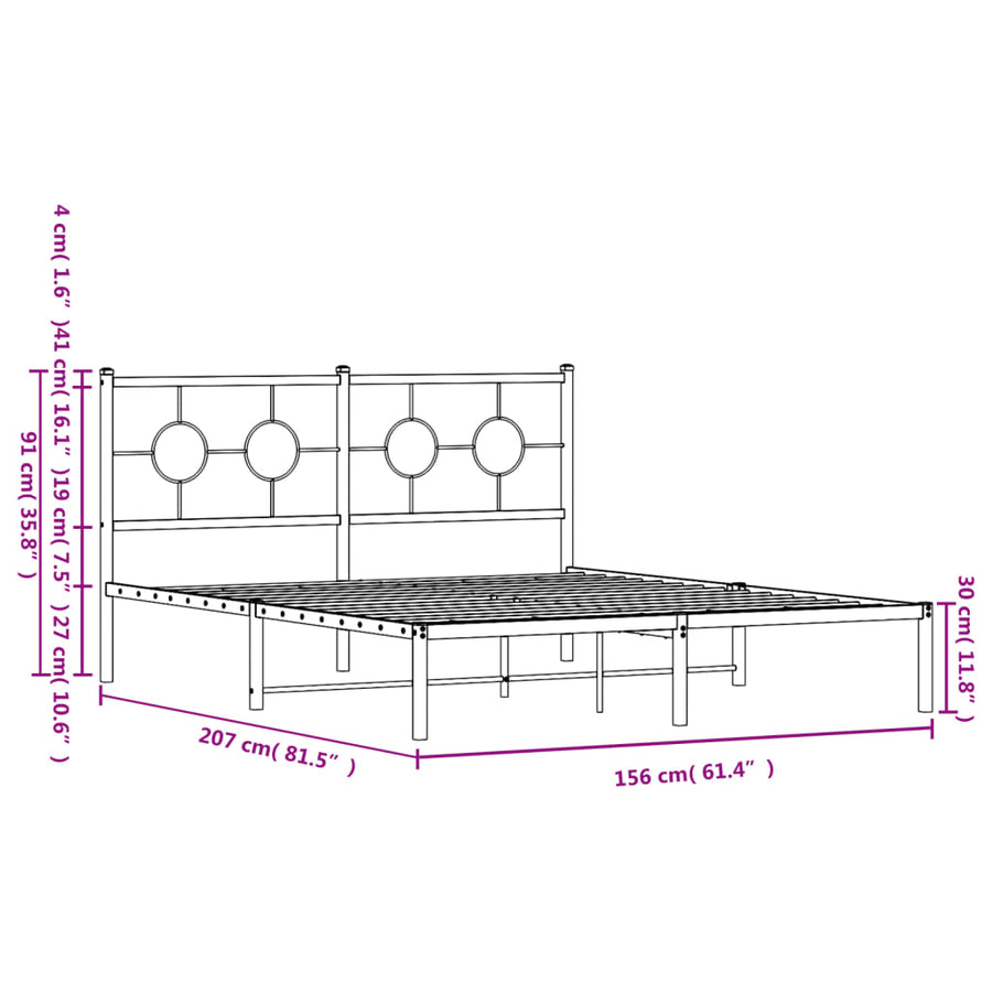 Bedframe met hoofdbord metaal wit 150x200 cm