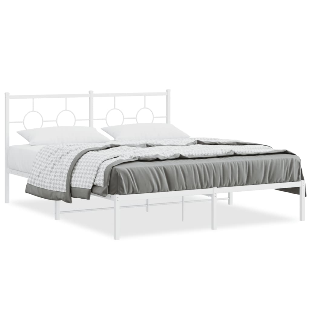 Bedframe Metaal 160 x 200 cm Wit met hoofdbord