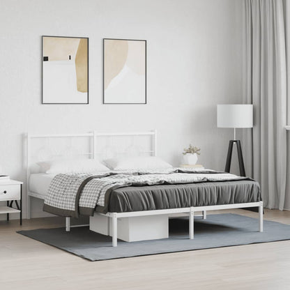 Bedframe Metaal 160 x 200 cm Wit met hoofdbord