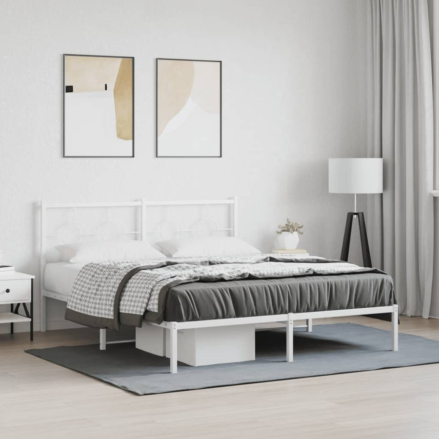 Bedframe Metaal 160 x 200 cm Wit met hoofdbord