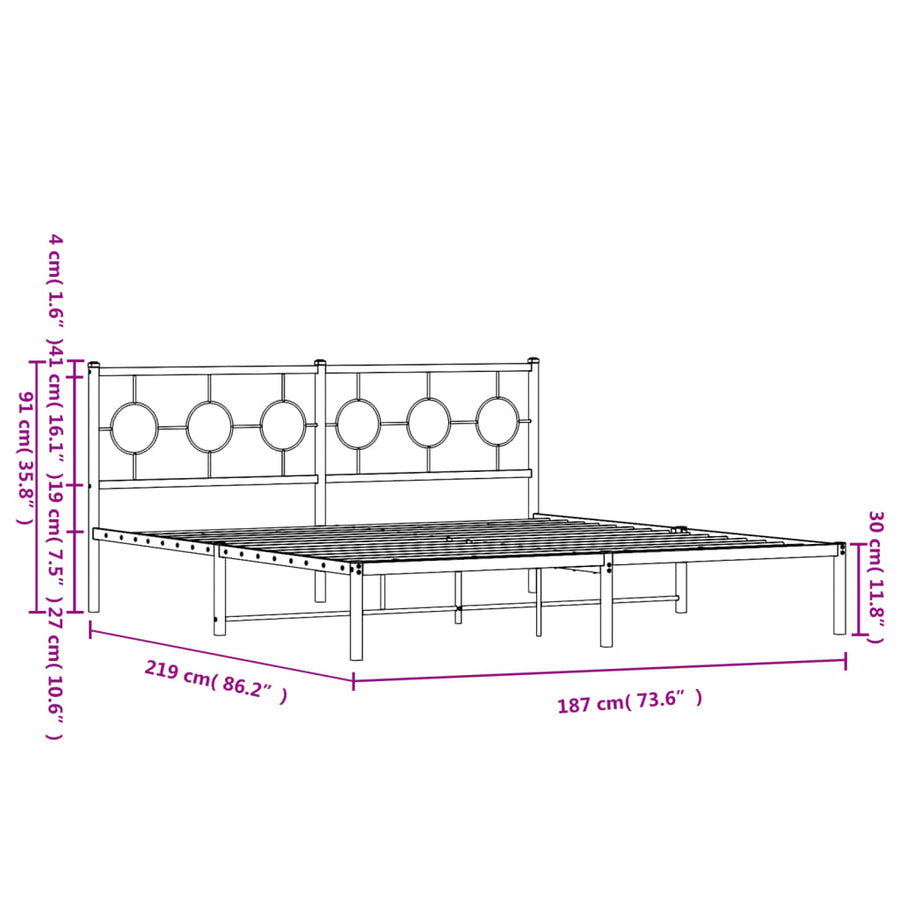 Bedframe met hoofdbord metaal wit 183x213 cm