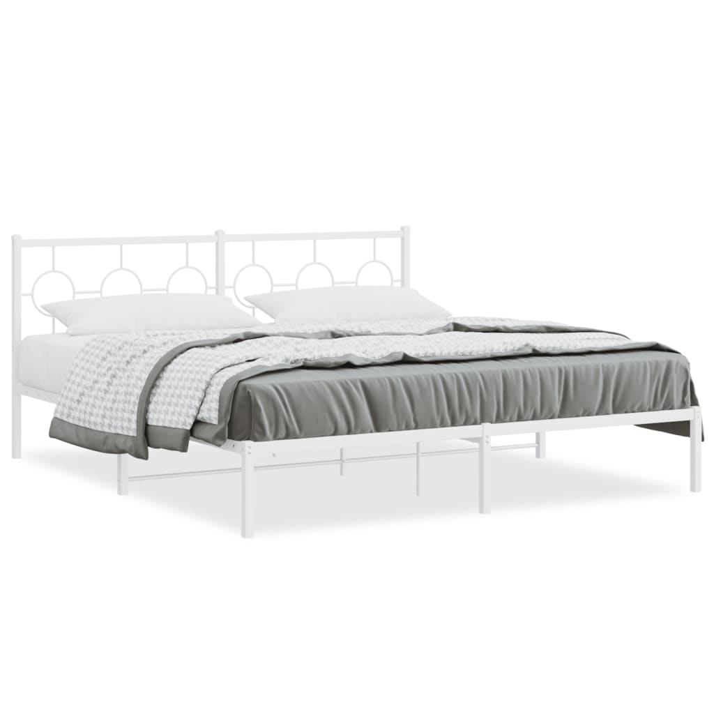 Bedframe met hoofdbord metaal wit 183x213 cm
