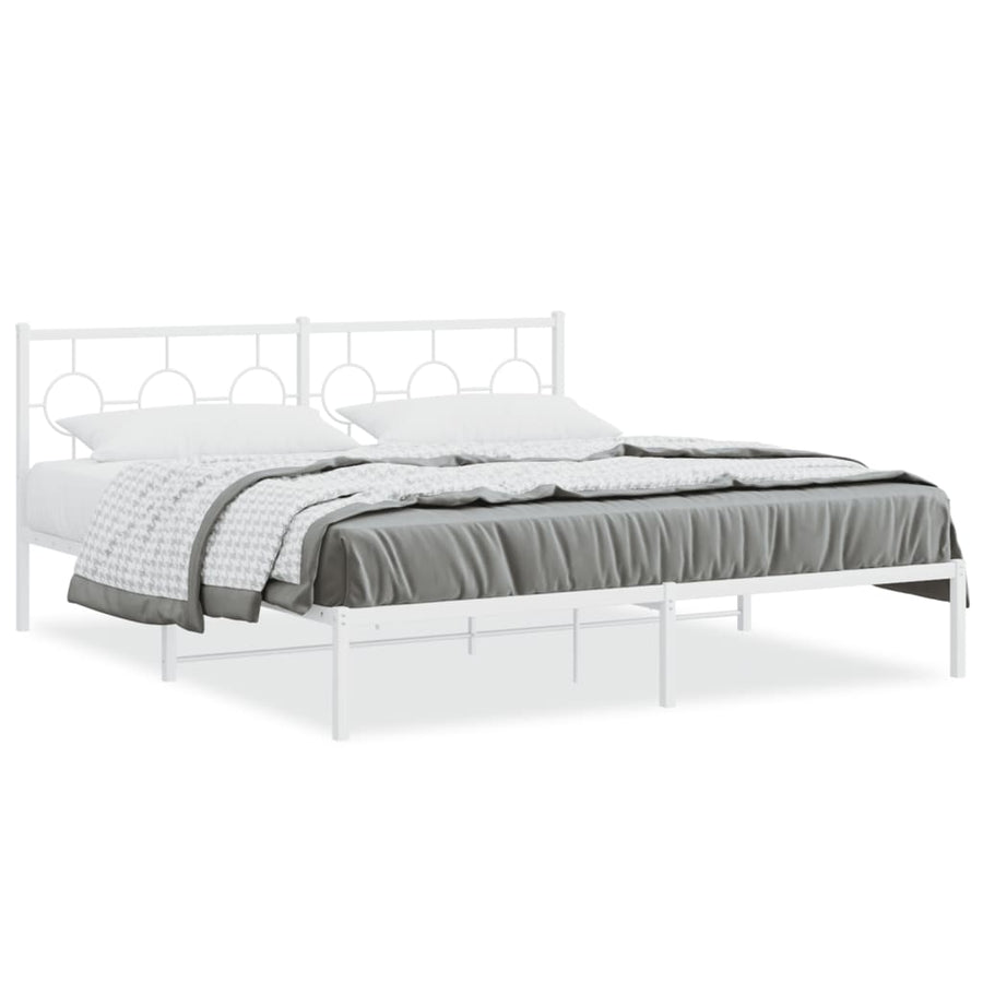 Bedframe met hoofdbord metaal wit 183x213 cm