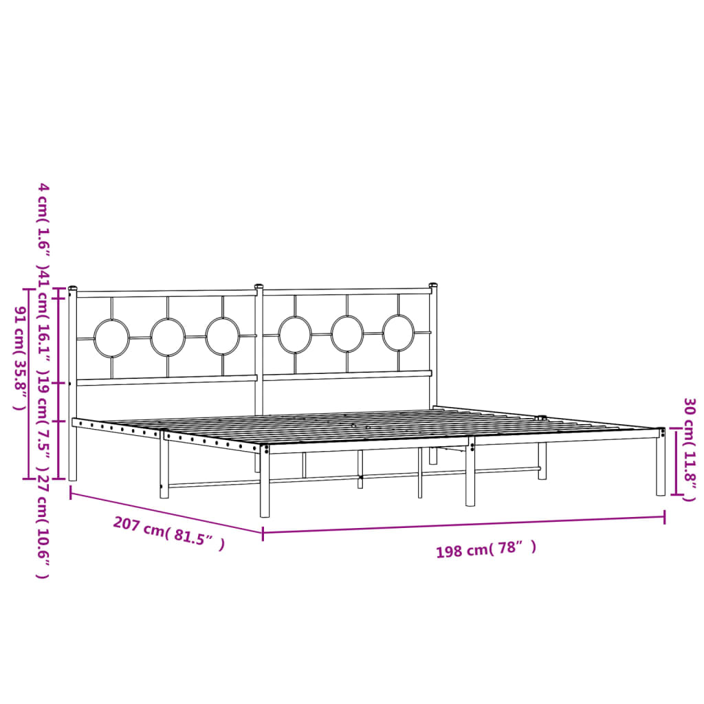 Bedframe met hoofdbord metaal wit 193x203 cm