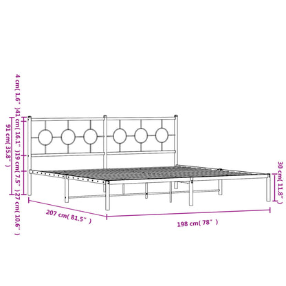 Bedframe met hoofdbord metaal wit 193x203 cm
