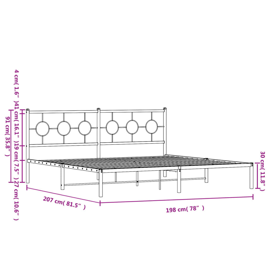 Bedframe met hoofdbord metaal wit 193x203 cm