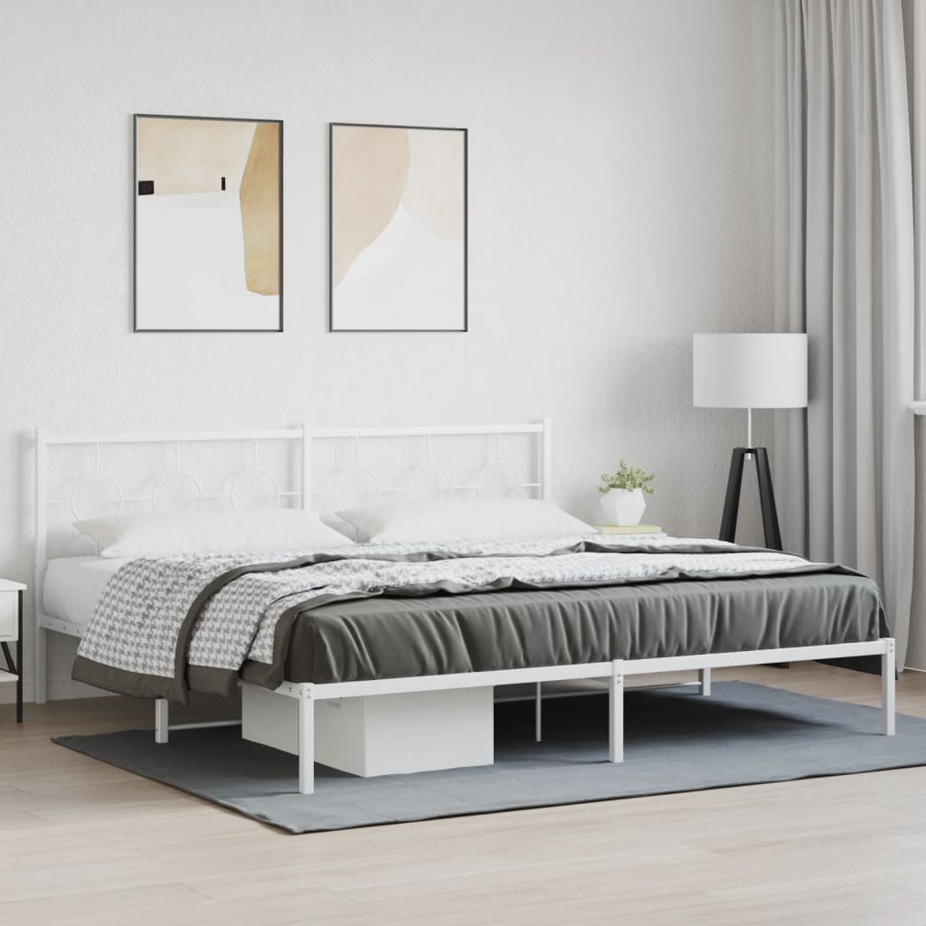Bedframe met hoofdbord metaal wit 200x200 cm