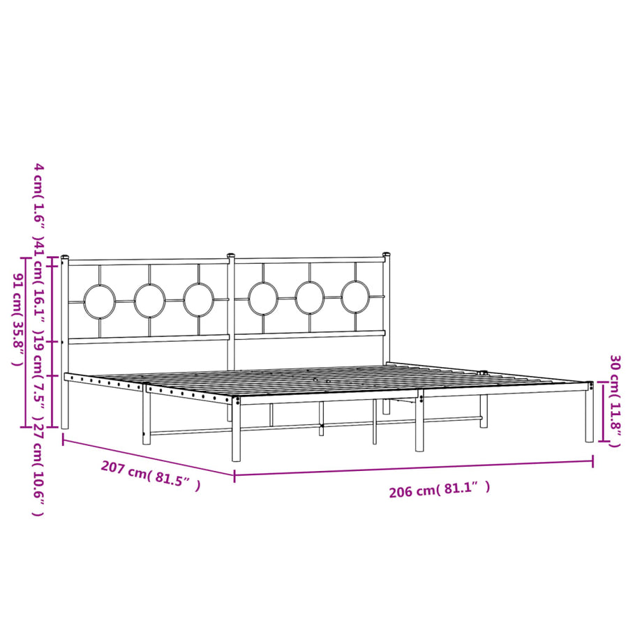 Bedframe met hoofdbord metaal wit 200x200 cm