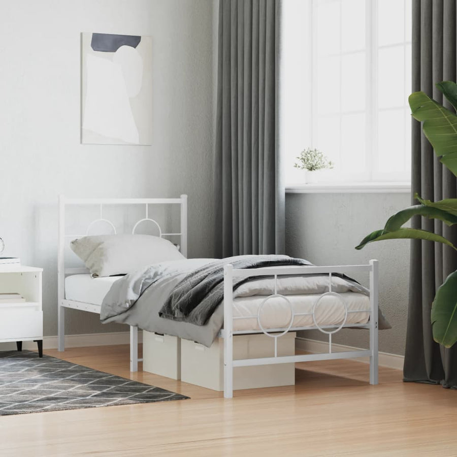 Bedframe Met Hoofd- En Voeteneinde Metaal Wit 80 x 200 cm met hoofdbord & voetbord