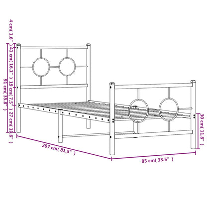 Bedframe Met Hoofd- En Voeteneinde Metaal Wit 80 x 200 cm met hoofdbord & voetbord