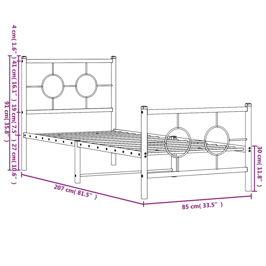 Bedframe Met Hoofd- En Voeteneinde Metaal Wit 80 x 200 cm met hoofdbord & voetbord