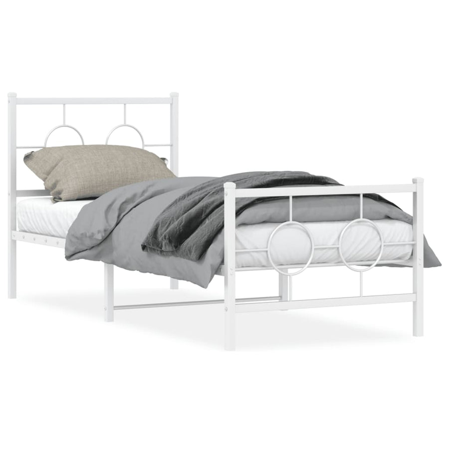 Bedframe Met Hoofd- En Voeteneinde Metaal Wit 80 x 200 cm met hoofdbord & voetbord