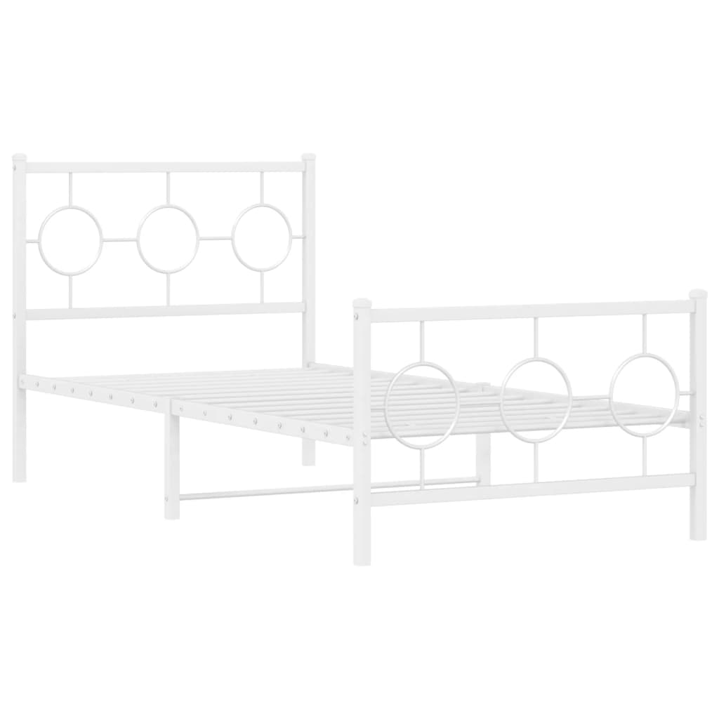 Bedframe Met Hoofd- En Voeteneinde Metaal Wit 90 x 190 cm met hoofdbord & voetbord